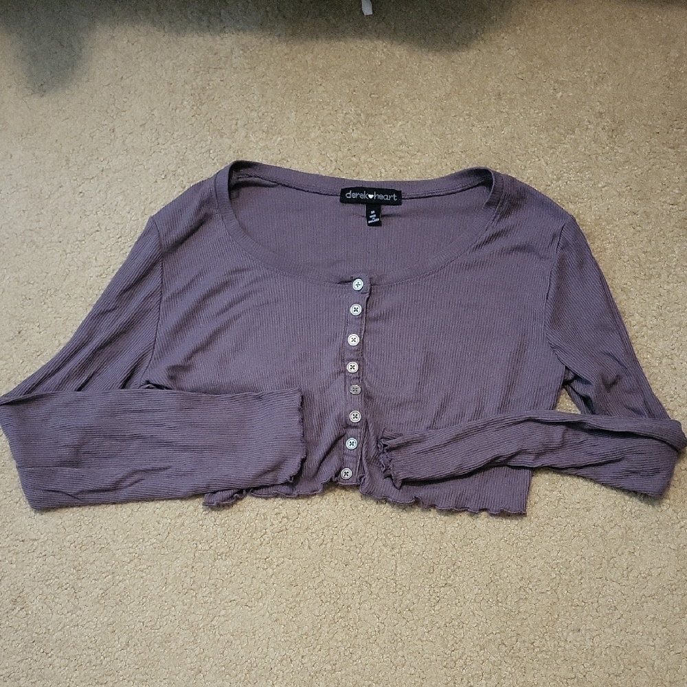 Derek Heart Ribbed Cropped Long Sleeve